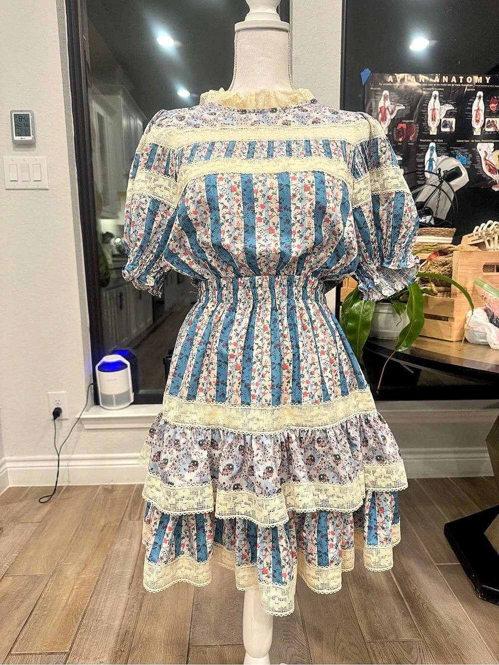 Stellah Floral Lace Trim Mini Dress Size Medium